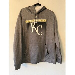 Majestic Kansas City Royals Men's Large 2015 World Series Hoodie‎ Gray And Gold